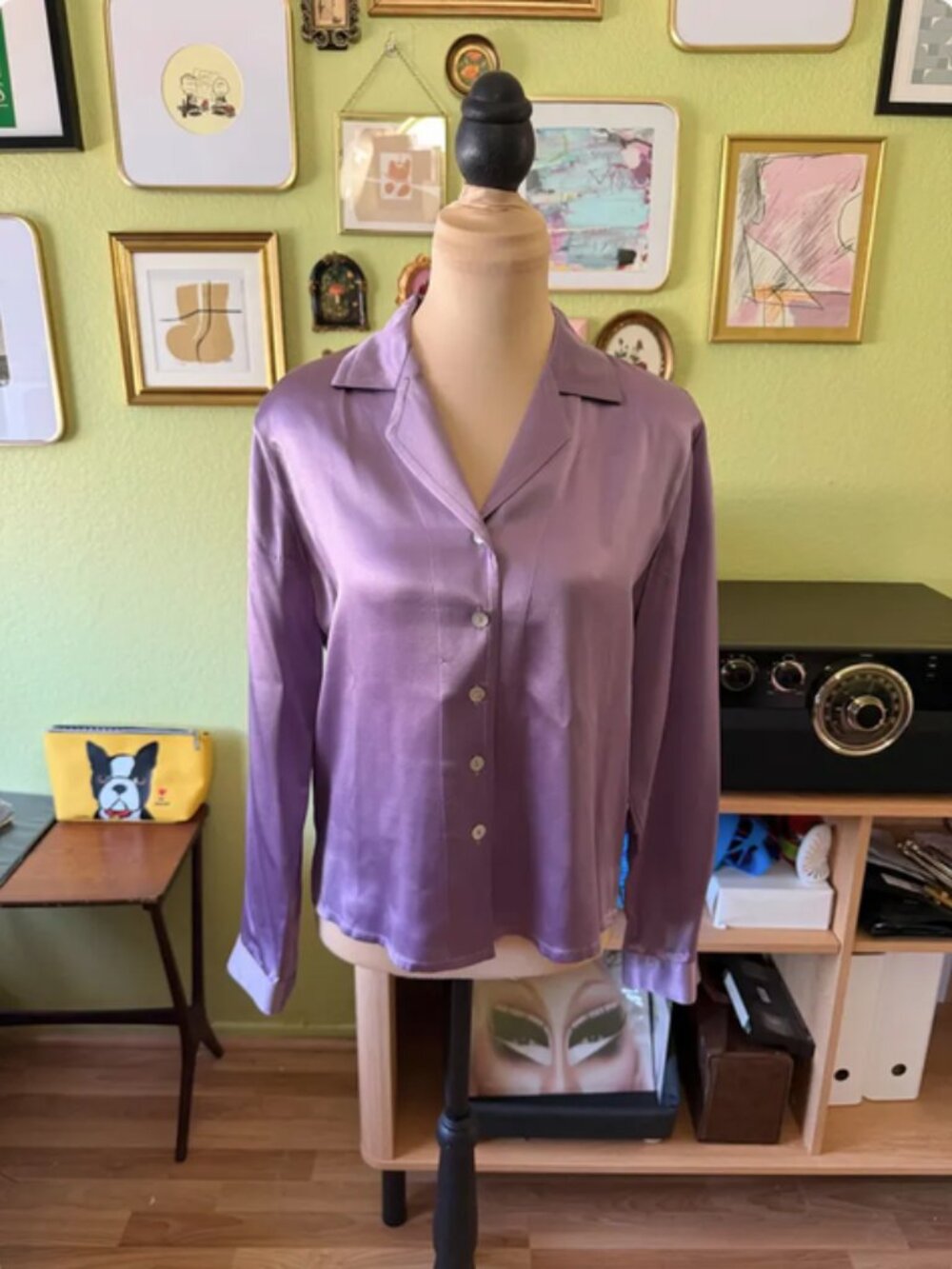 Vintage 80s 90s Gianni Lavender Silk Blouse | Size M/L